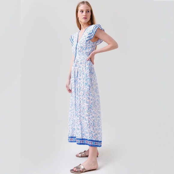 Poupette St Barth Women's Della Midi Dress Size Small S Blue Cerise - Picture 5 of 10